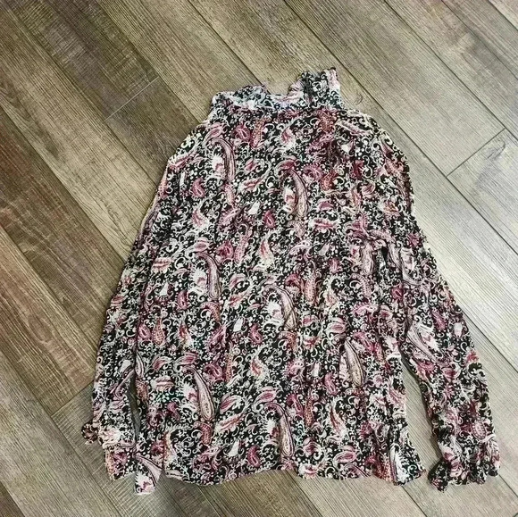 J.Jill Womens Top M Black Red Paisley Floral Boho Peasant Ruffles Long Sleeve - Picture 4 of 4